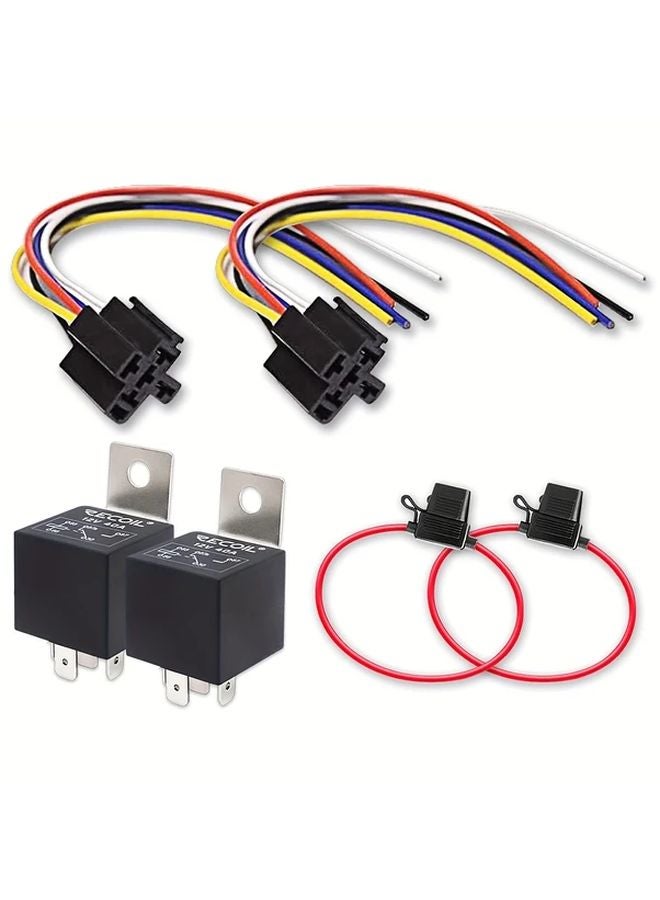 2 Packs Automotive 5 Pin 30 40A 12V SPDT Relays With Sockets And Fuse Holders - Image 1
